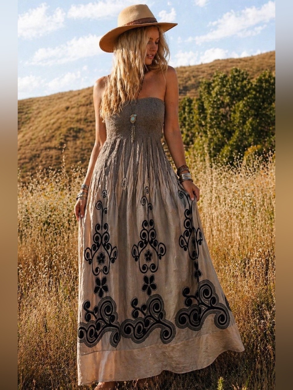 Anthropologie Lapis Tube Top Maxi Dress One Size Boho Casual Bandeau Sundress